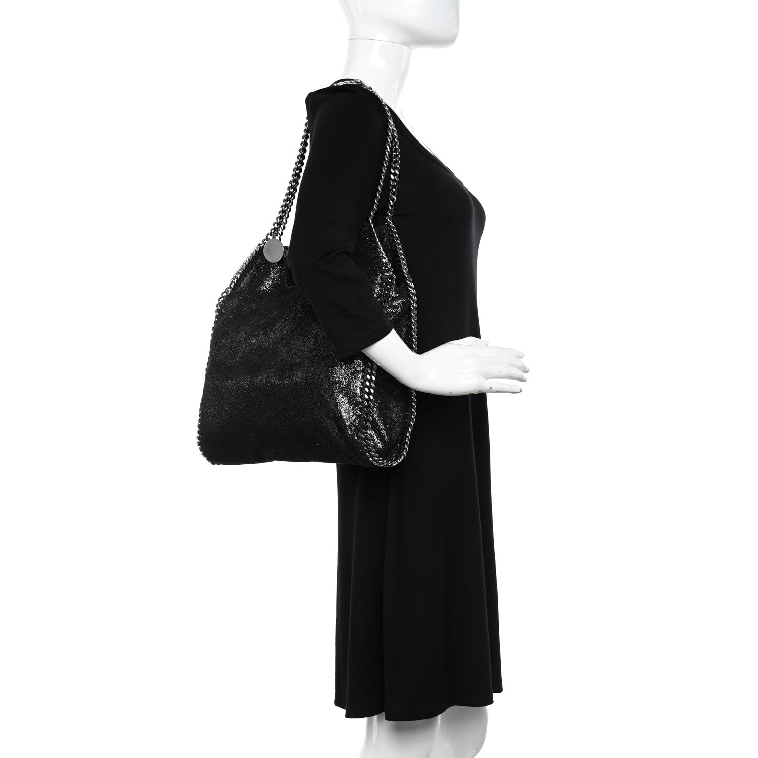Stella McCartney Metallic Shaggy Deer Falabella Fold Over Tote Black 2 of 9