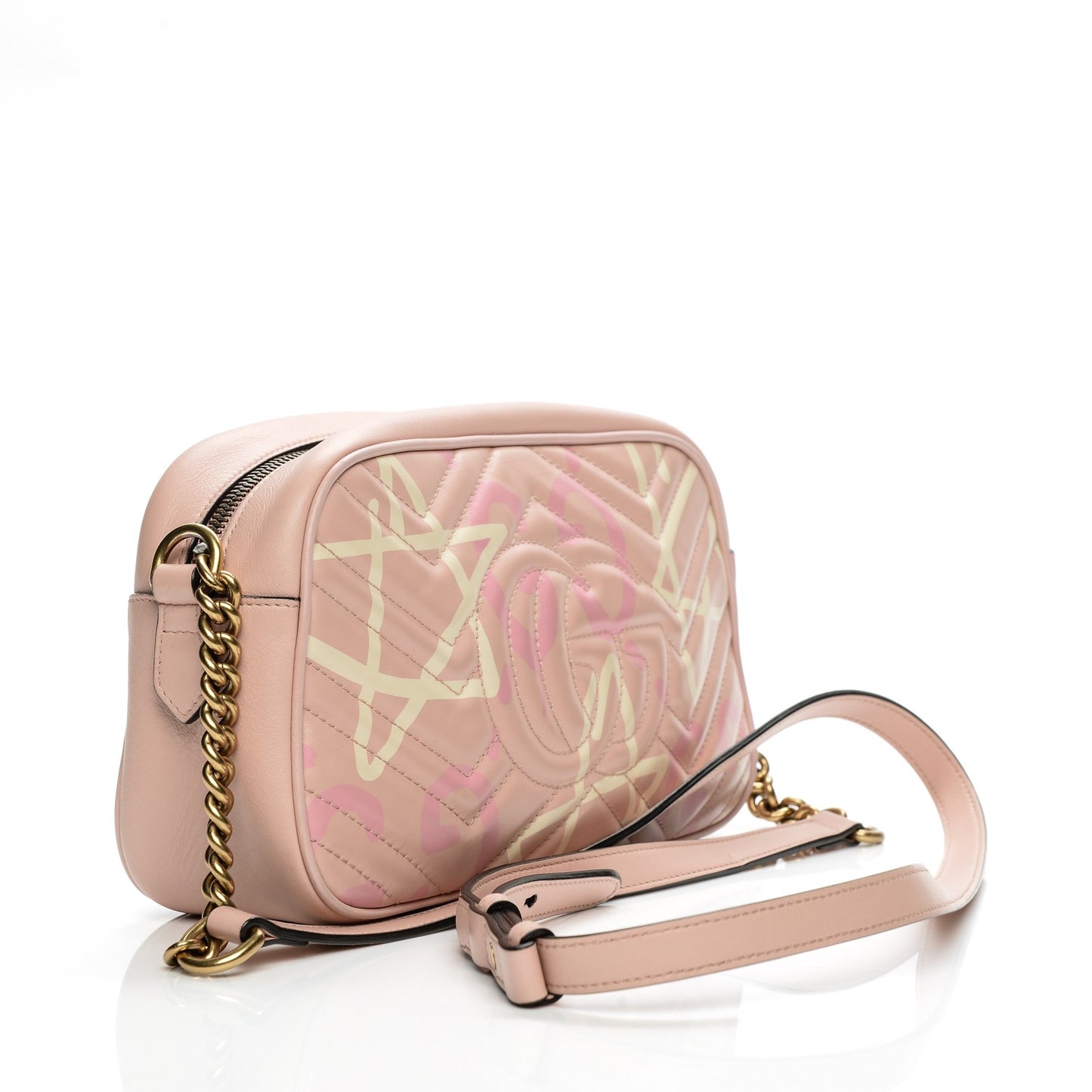 Calfskin Matelasse GucciGhost Small GG Marmont Chain Shoulder Bag Perfect Pink Rosa Ivory