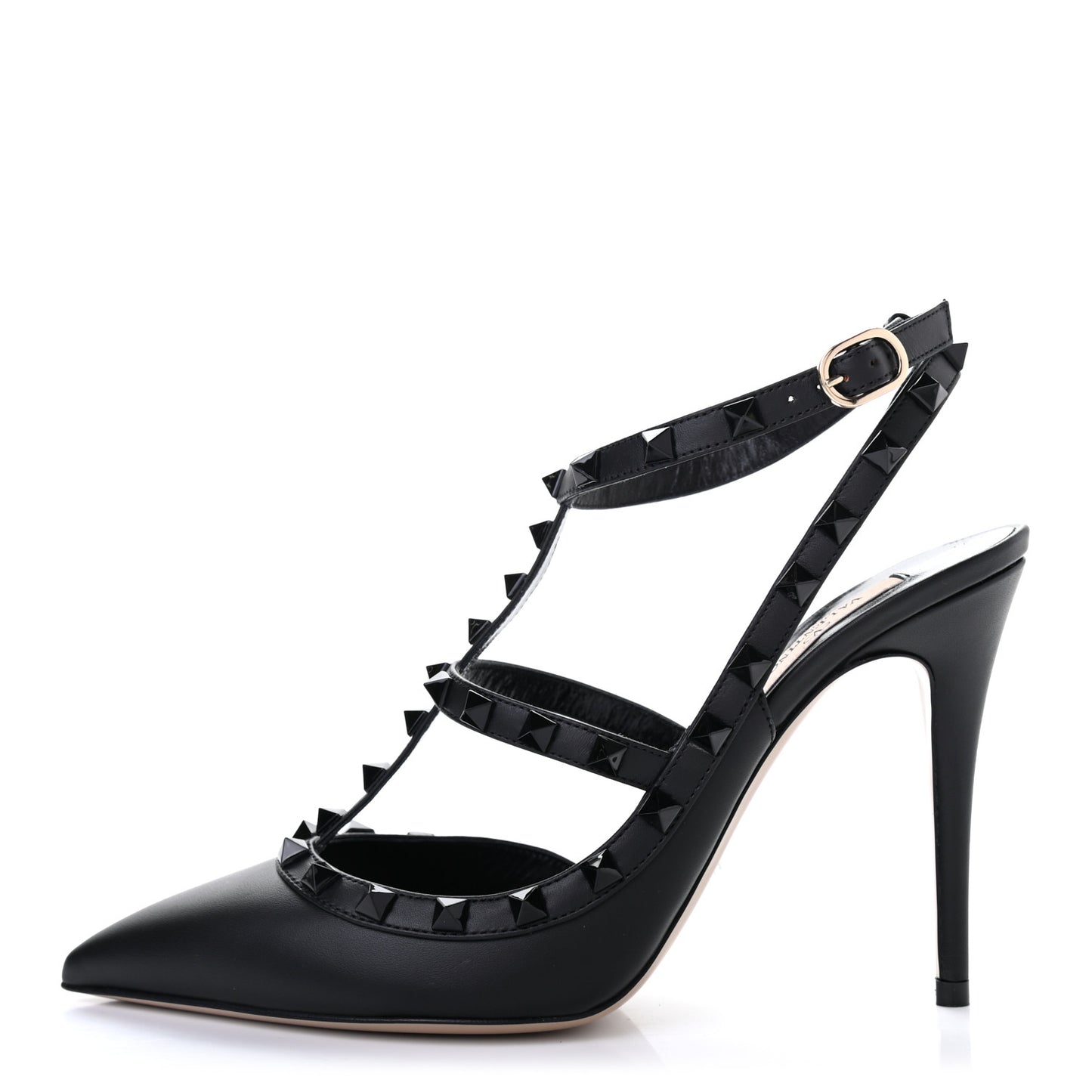 Calfskin Lacquered Monochrome Rockstud Ankle Strap 100mm Pumps 40 Black