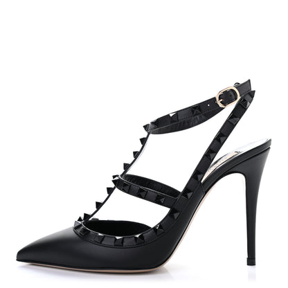Valentino Garavani Calfskin Lacquered Monochrome Rockstud Ankle Strap 100mm Pumps 40 Black 1 of 8