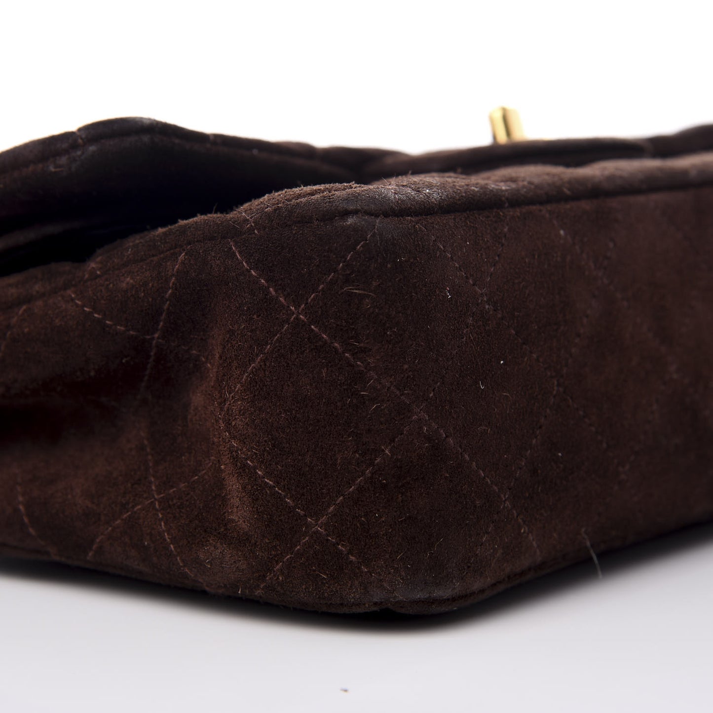 Suede Quilted Small Double Flap Bag Brown