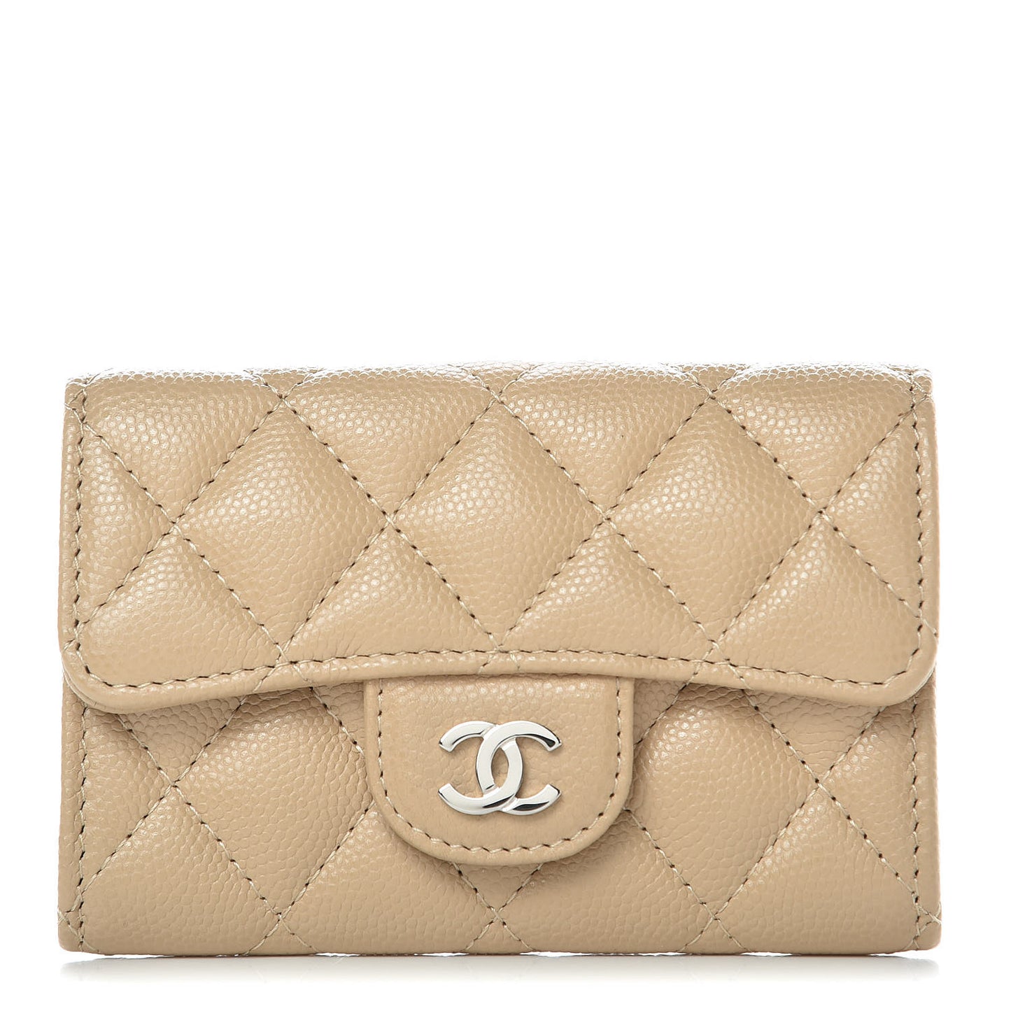 Caviar Quilted Flap Card Holder Beige
