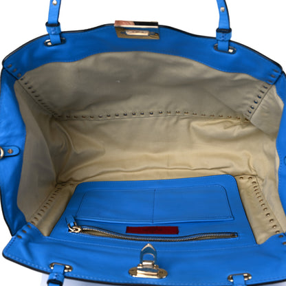 Valentino Garavani Vitello Medium Rockstud Tote Blue Fluo 4 of 12