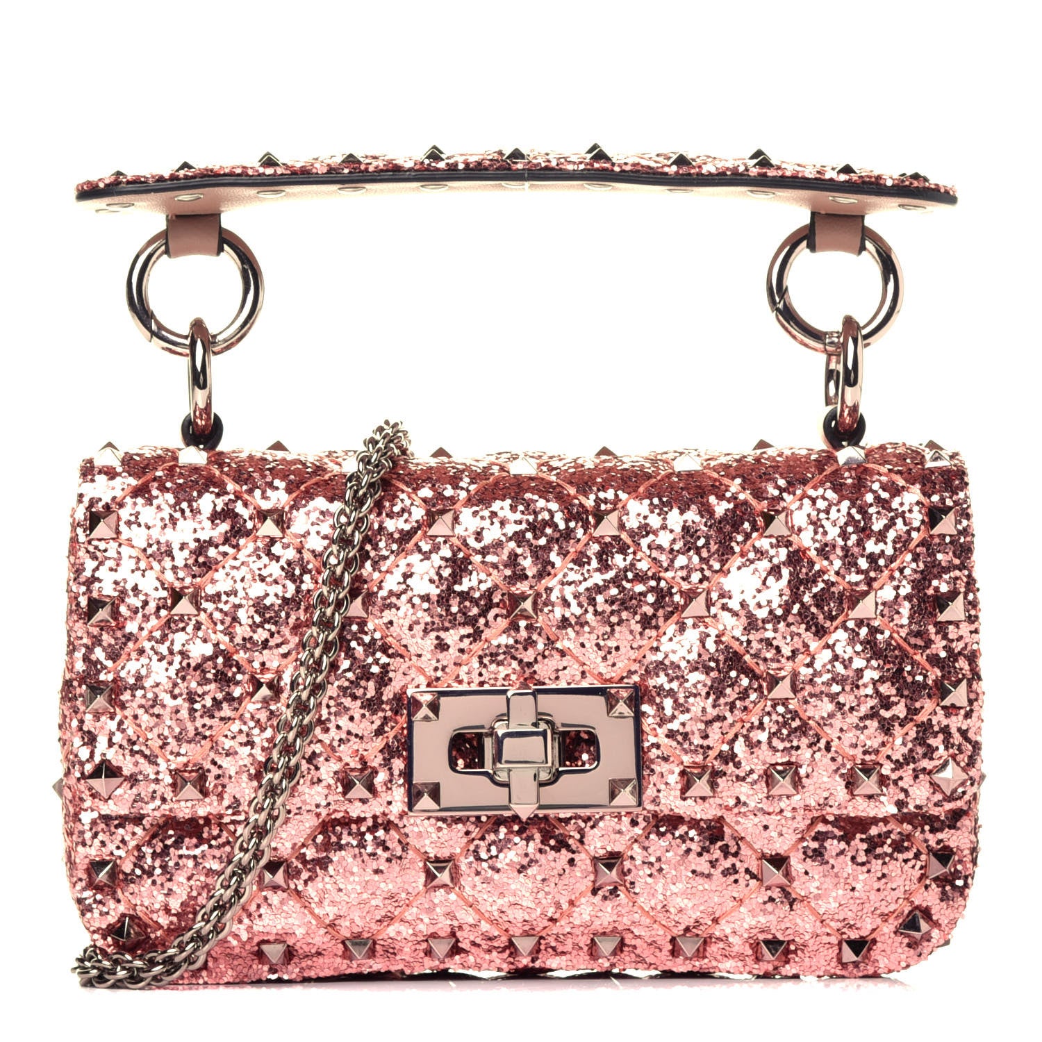 Valentino Garavani Glitter Mini Rockstud Spike Shoulder Bag Antique Pink 1 of 8