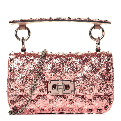 Valentino Garavani Glitter Mini Rockstud Spike Shoulder Bag Antique Pink 1 of 8