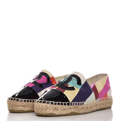 Chanel Patent Fabric Striped CC Espadrilles 37 Multicolor Black 2 of 10