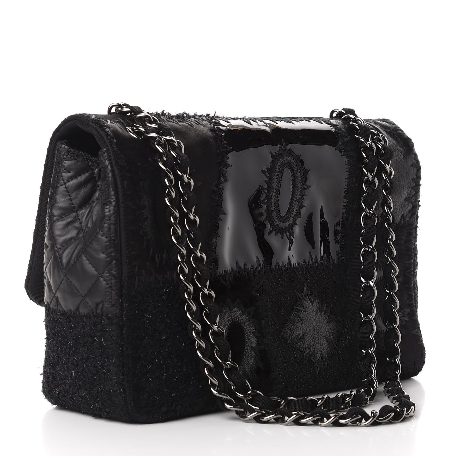 Chanel Tweed Patchwork Jumbo Single Flap Black 4 of 11