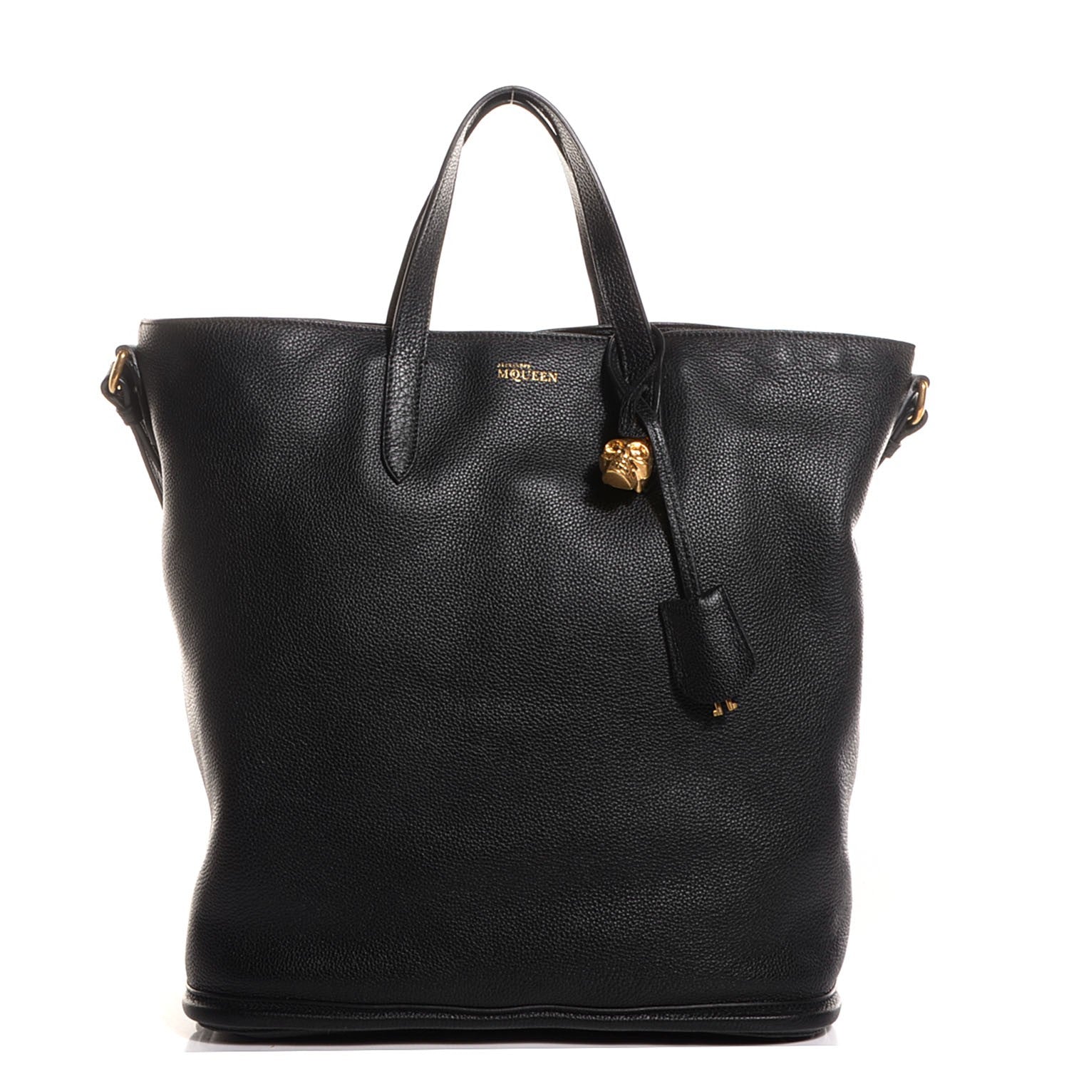 Alexander McQueen Pebbled Calfskin North South Skull Padlock Tote Black 1 of 7