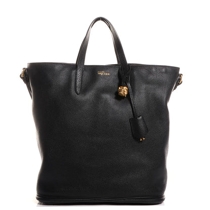Alexander McQueen Pebbled Calfskin North South Skull Padlock Tote Black 1 of 7