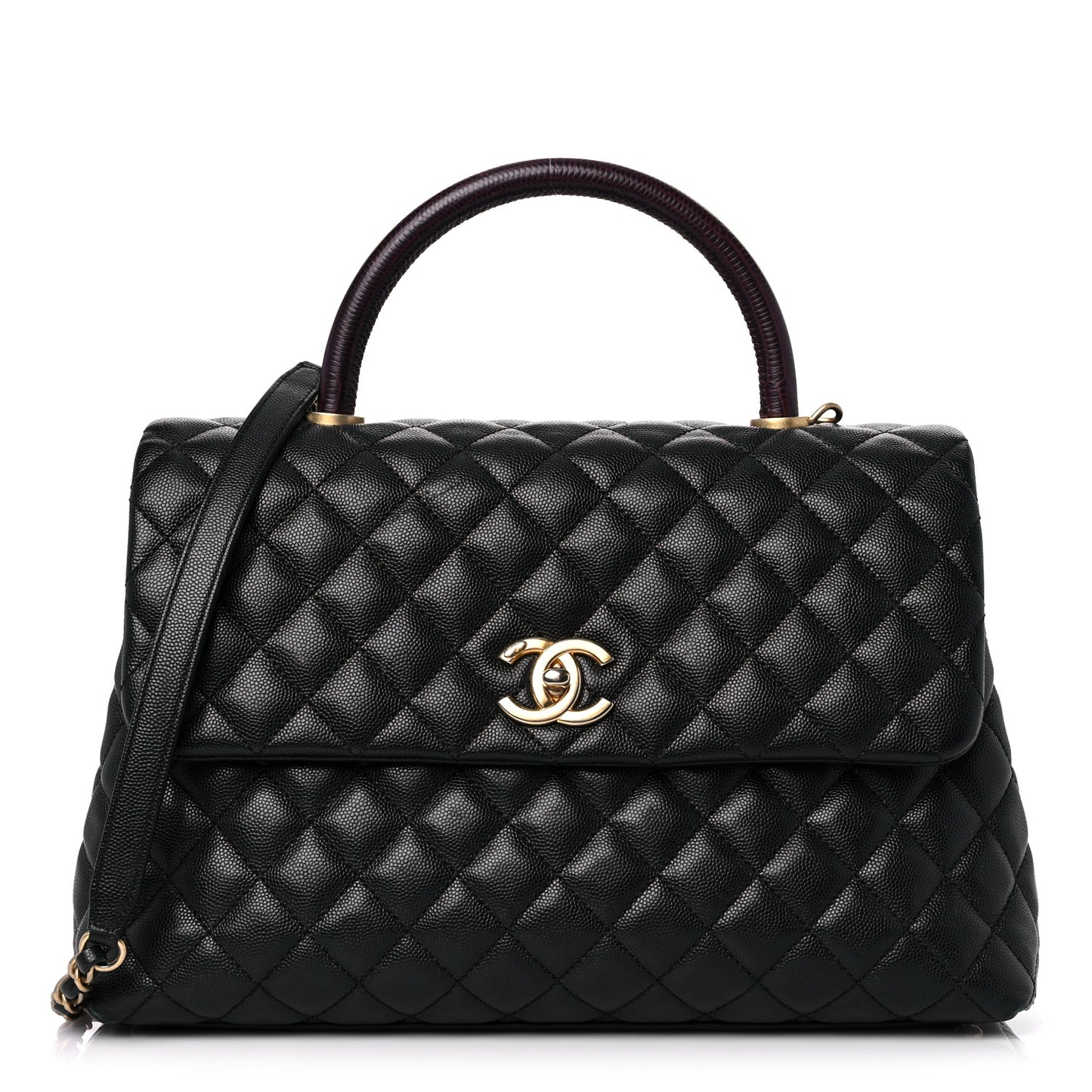 Caviar Lizard Quilted Medium Coco Handle Flap Black
