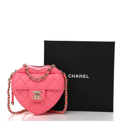 Chanel Lambskin Quilted CC In Love Heart Clutch With Chain Pink 11 of 11