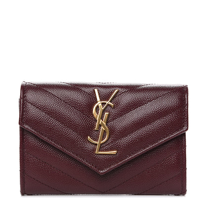Saint Laurent Grain De Poudre Matelasse Chevron Small Monogram Envelope Wallet Burgundy 1 of 6