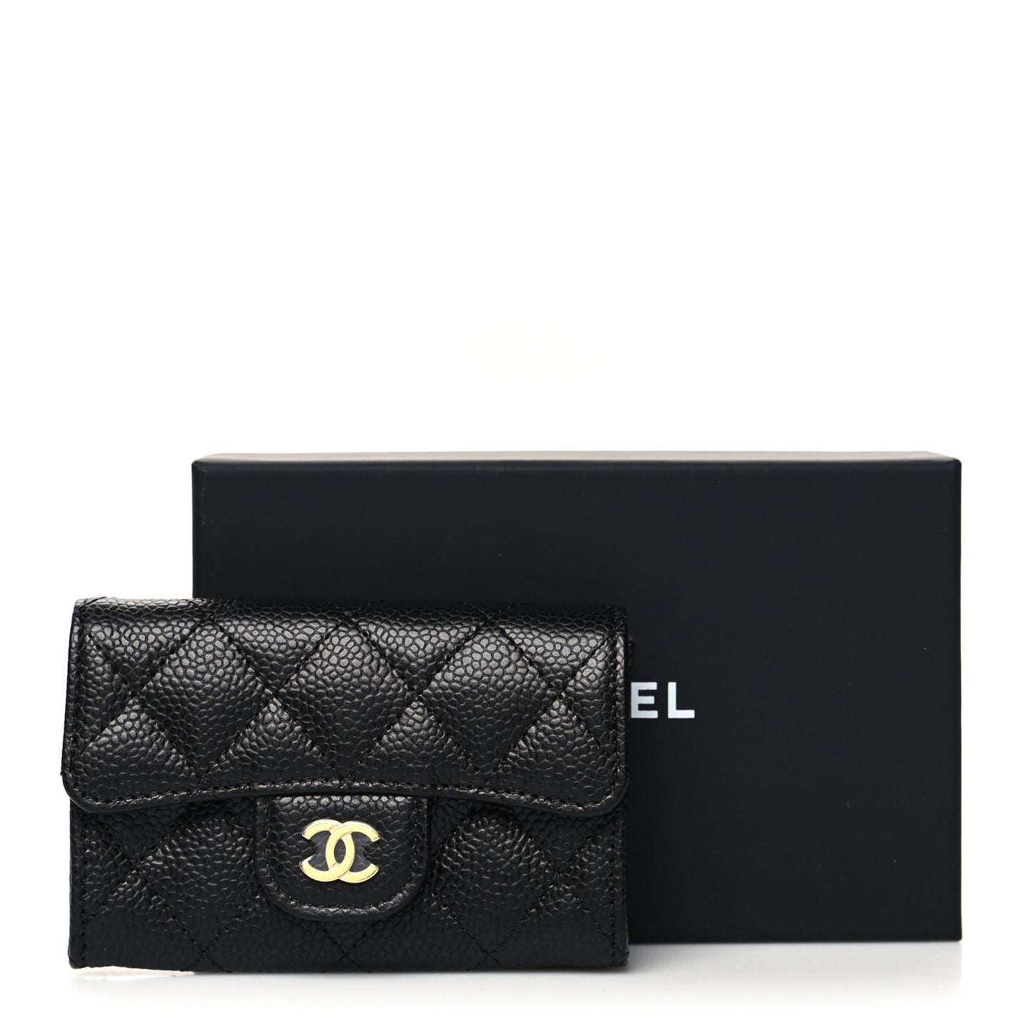 Caviar Quilted Flap Card Holder Wallet Black