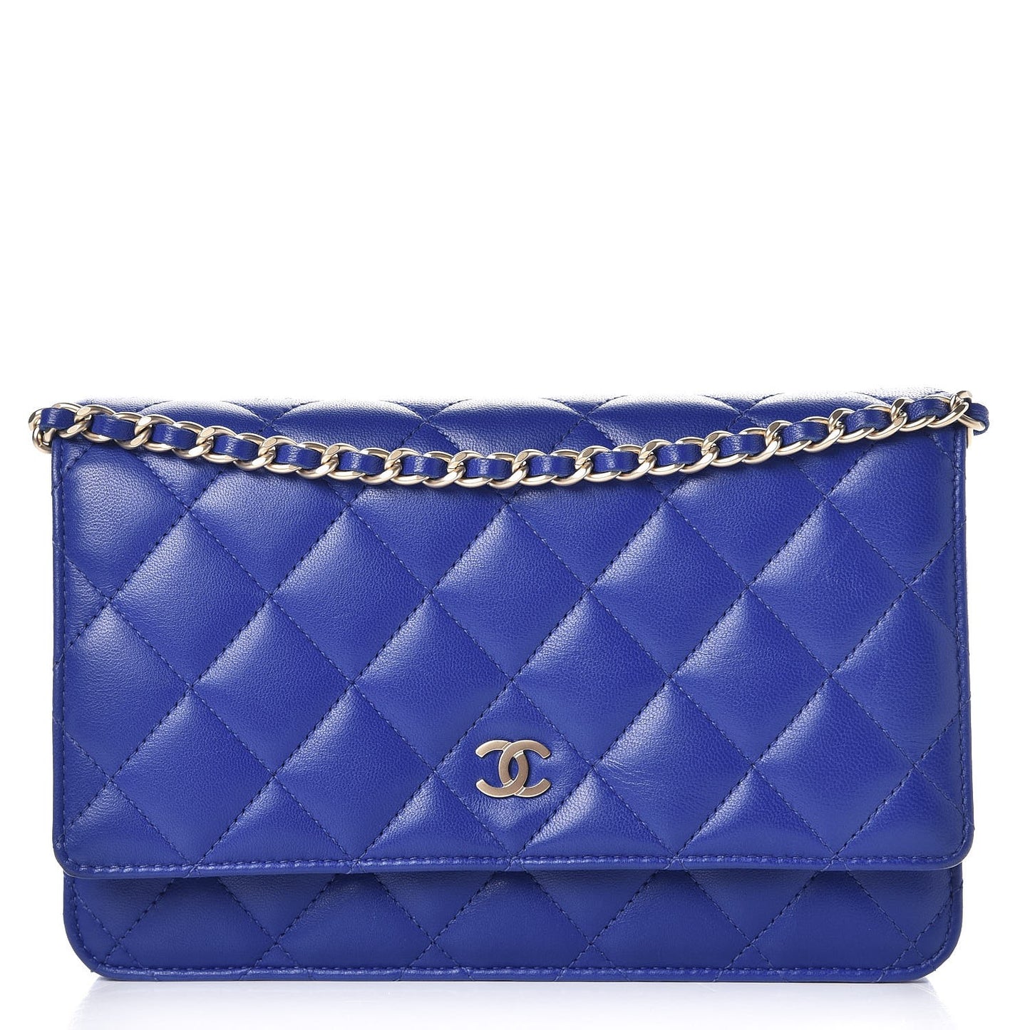 Lambskin Quilted Wallet On Chain WOC Blue Fonce