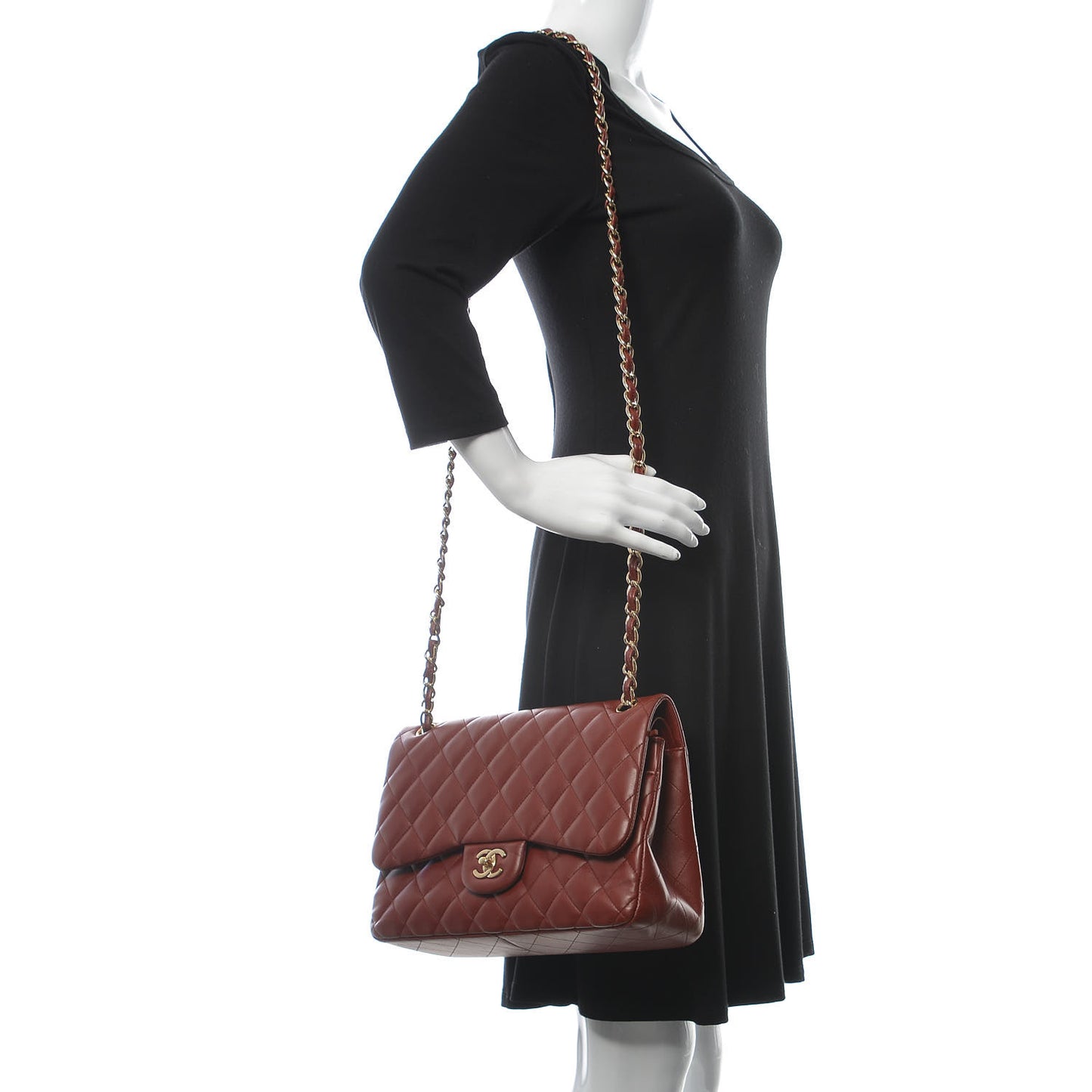 Lambskin Quilted Jumbo Double Flap Burgundy