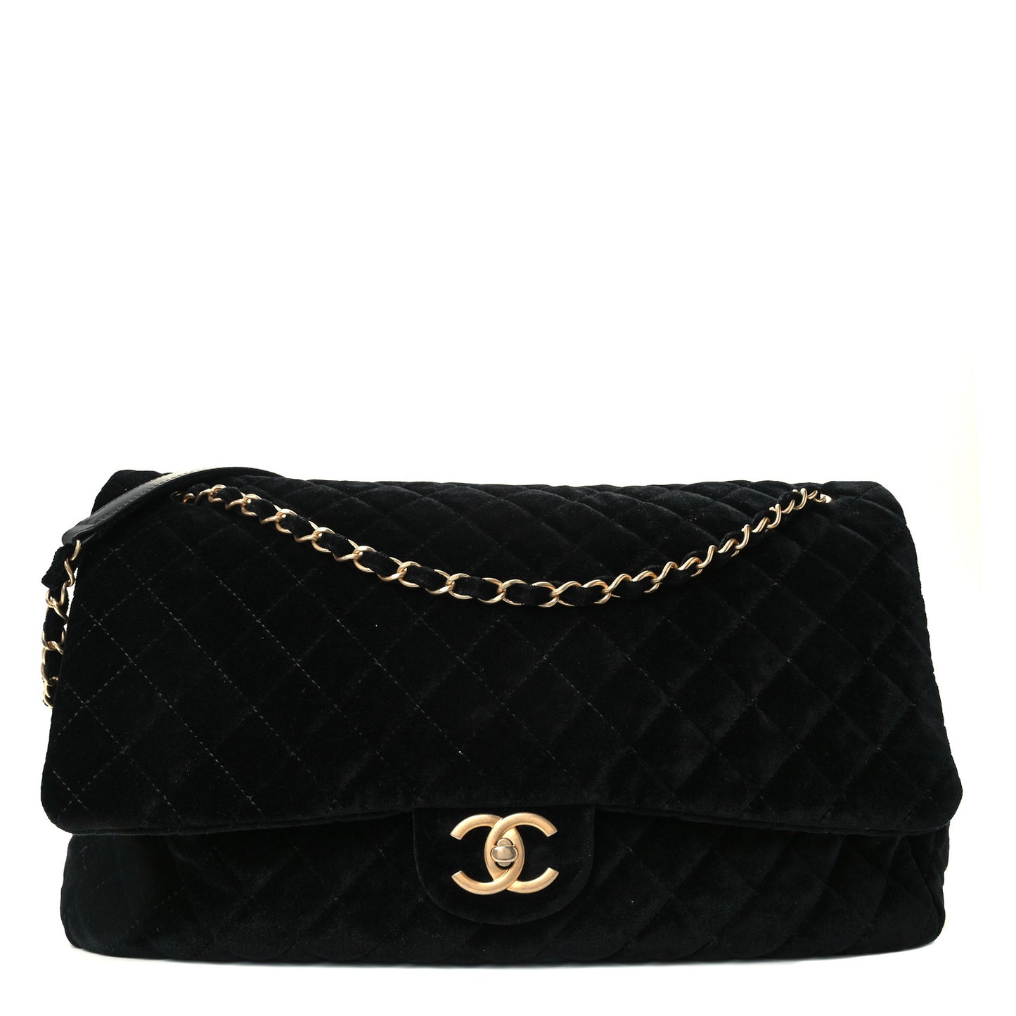 Suede Quilted XXL Travel Flap Bag Black