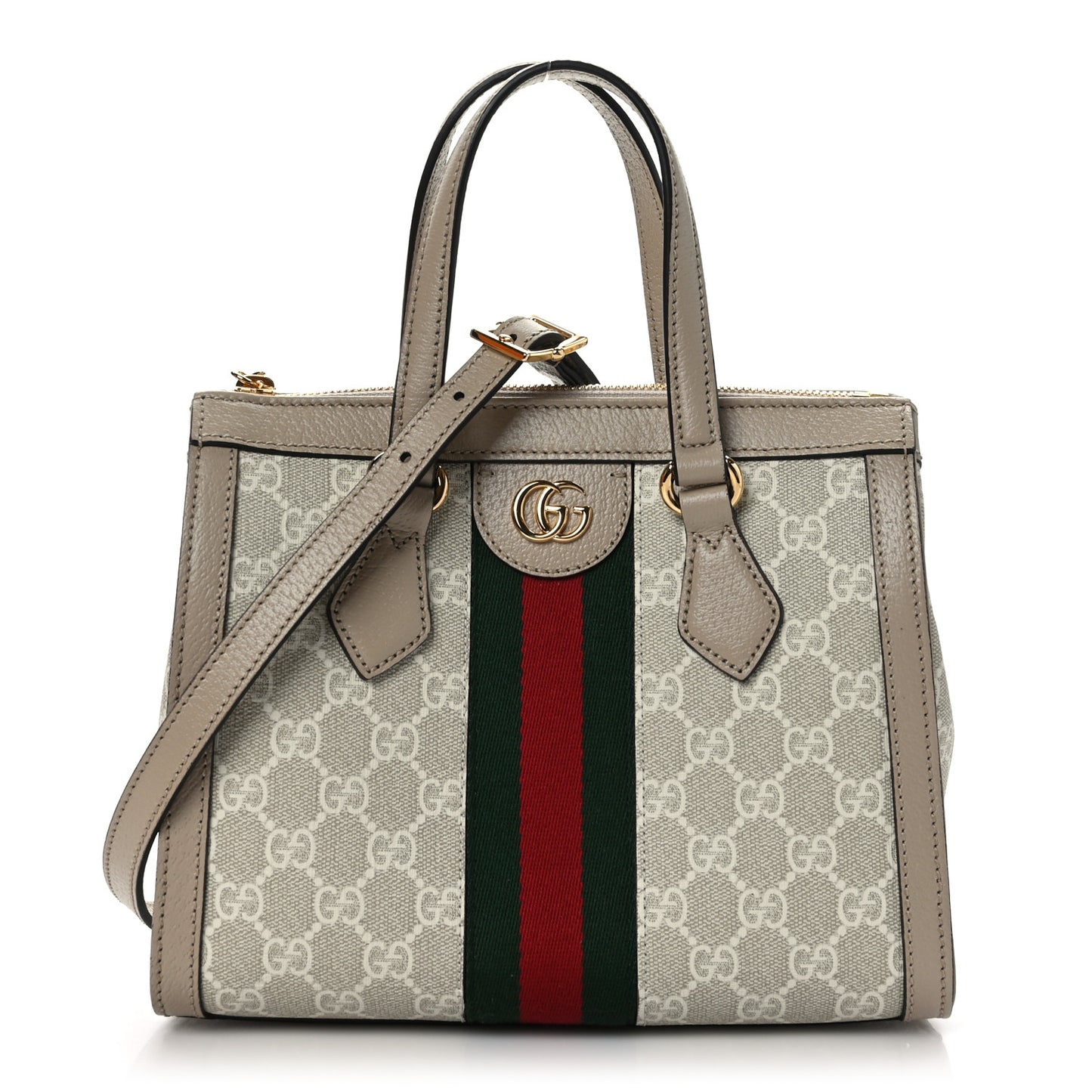 GG Supreme Monogram Textured Dollar Calfskin Web Small Ophidia Tote Bag Beige Mystic White Oatmeal