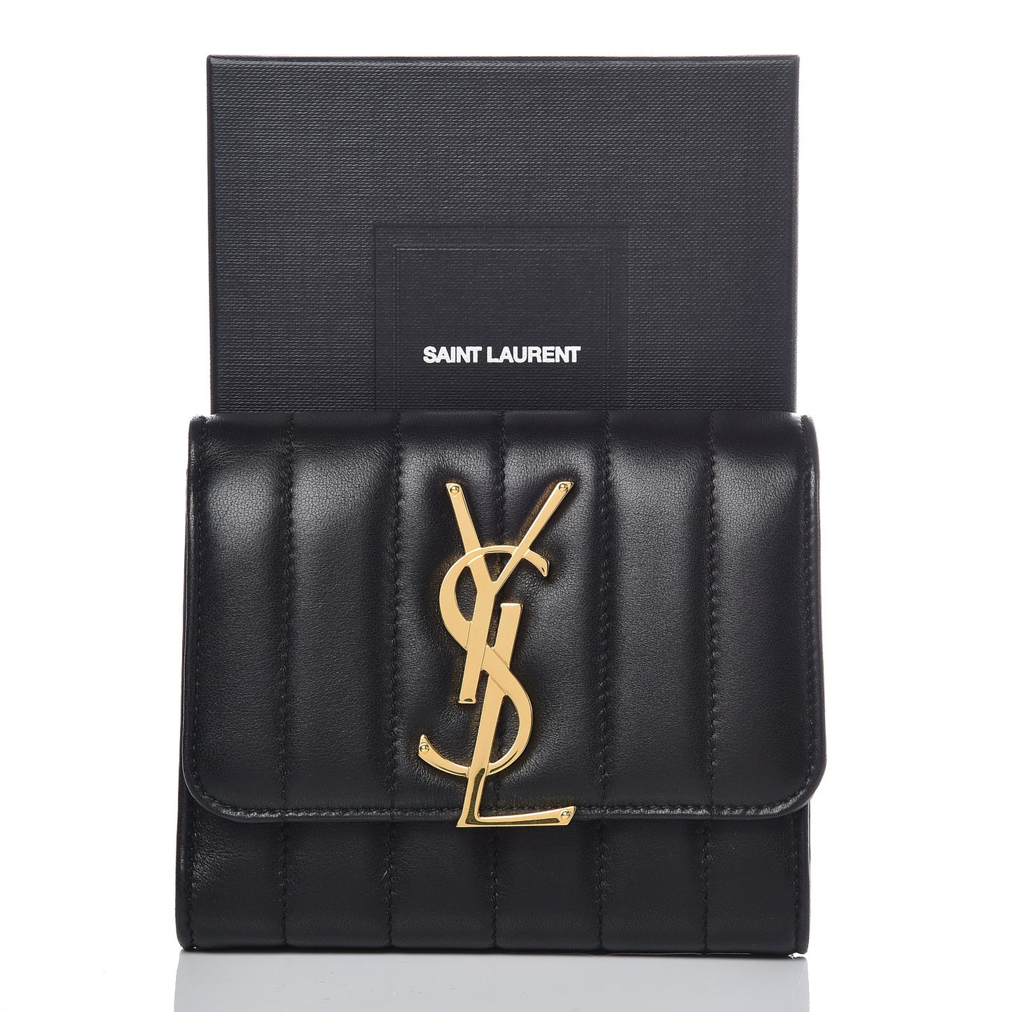 Lambskin Matelasse Monogram Vicky Tri-Fold Wallet Black