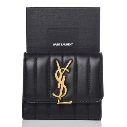 Saint Laurent Lambskin Matelasse Monogram Vicky Tri-Fold Wallet Black 11 of 11