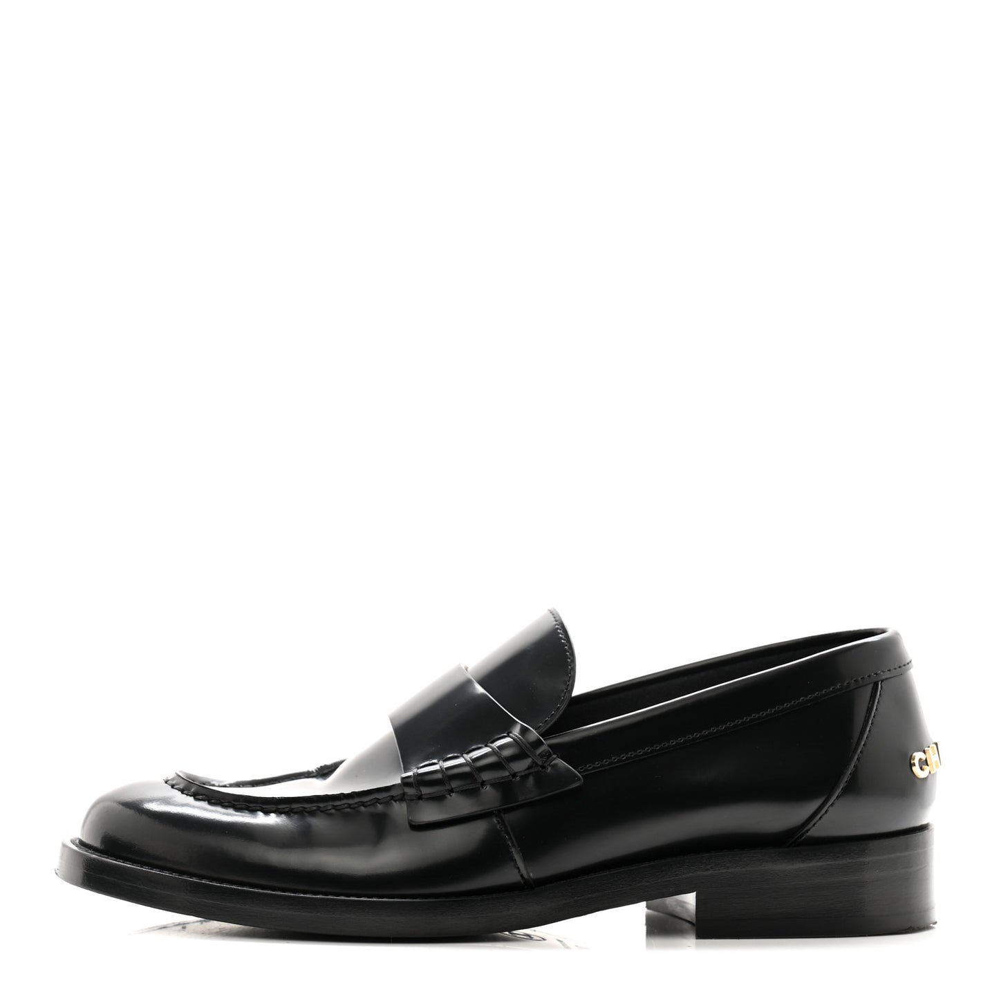 Shiny Calfskin Logo Loafers 37.5 Black
