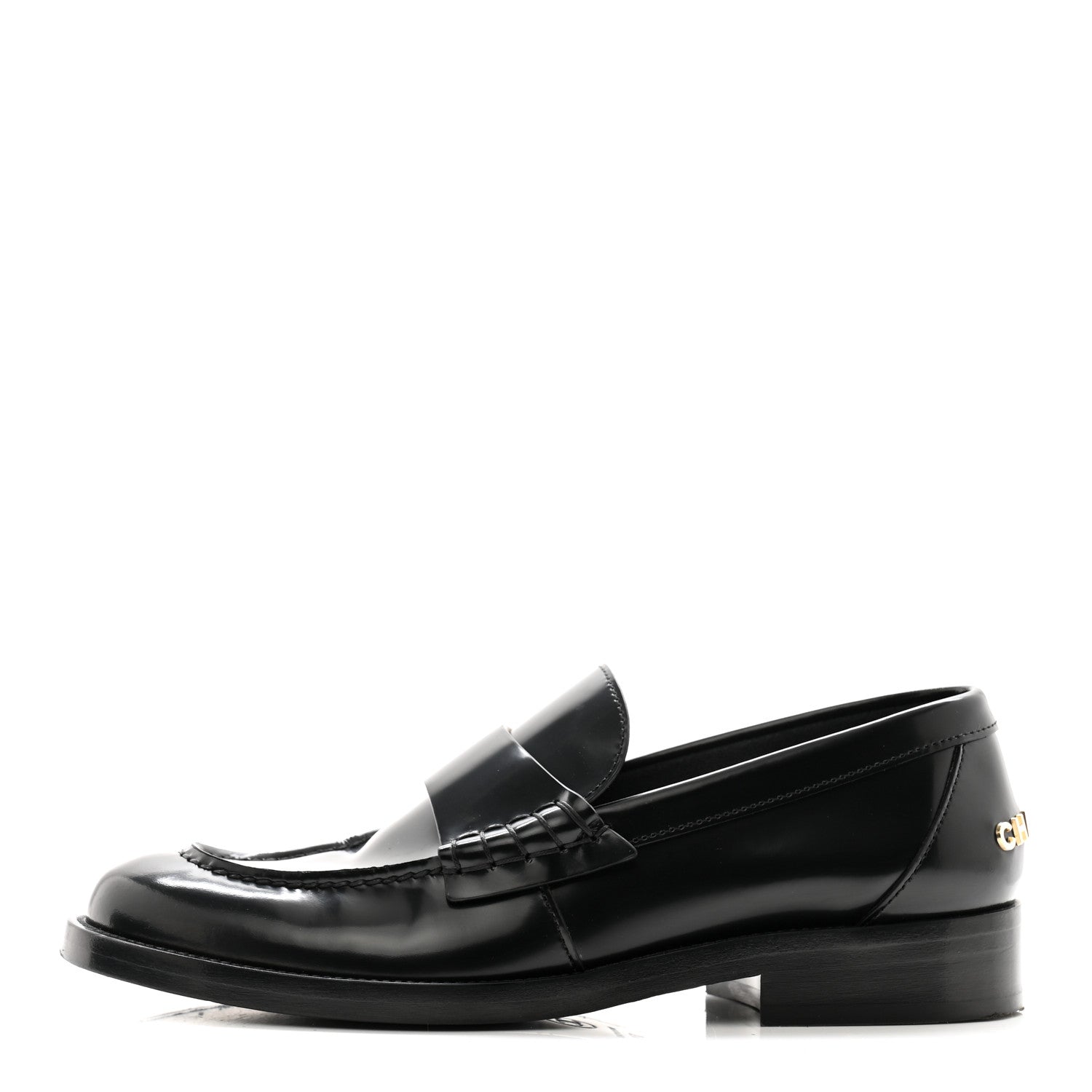 Chanel Shiny Calfskin Logo Loafers 37.5 Black 1 of 10