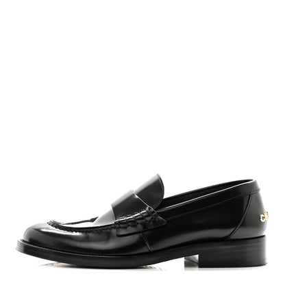Chanel Shiny Calfskin Logo Loafers 37.5 Black 1 of 10