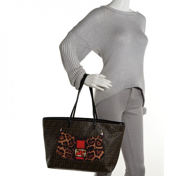Fendi Zucca Spalmati Patent Baguette Print Medium Roll Tote Tobacco 2 of 18