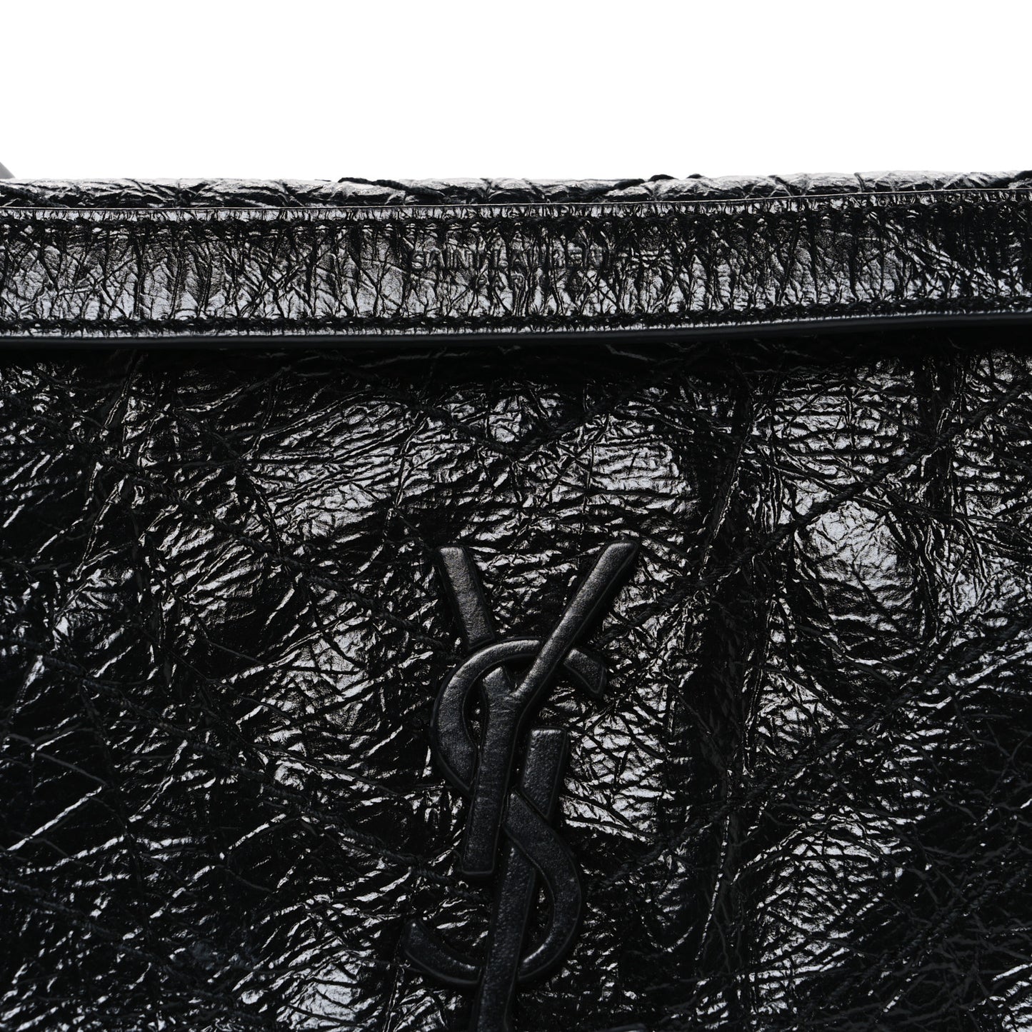 Crinkled Calfskin Matelasse Monogram Baby Niki Chain Satchel Black