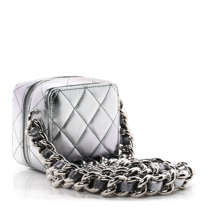 Chanel Gradient Metallic Lambskin Quilted Coco Punk Cube Clutch With Chain Silver Black 2 of 9