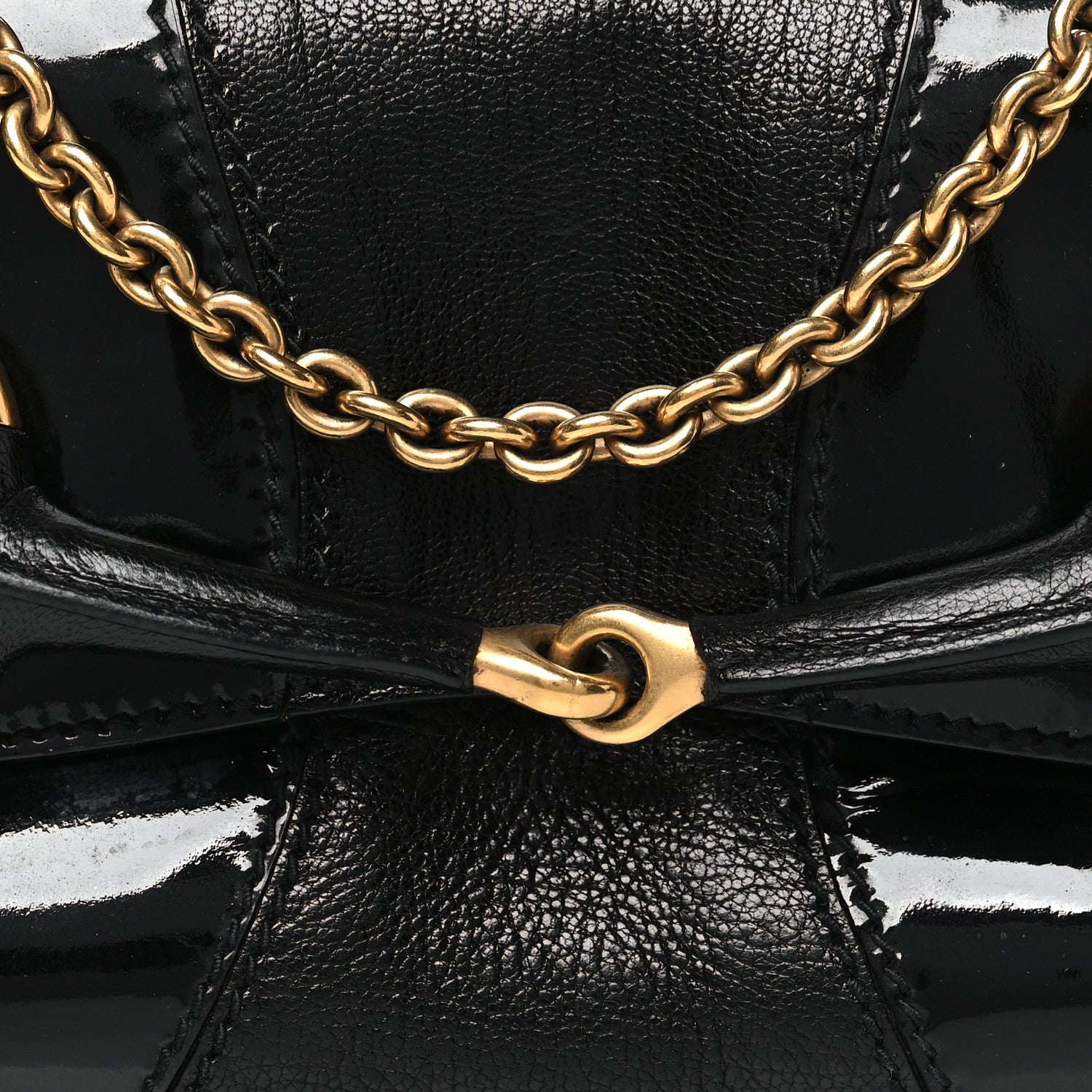 Gucci Goatskin Patent Horsebit Chain Clutch  Black 8 of 11