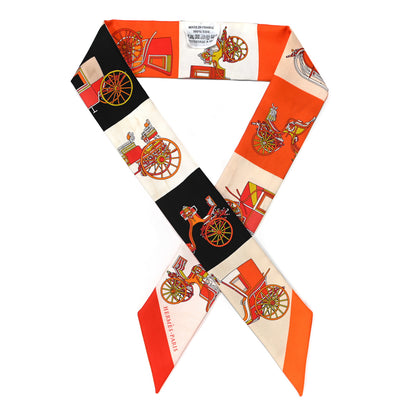 Hermes Silk Les Voitures Exquises Twilly Orange Beige Kaki 1 of 6