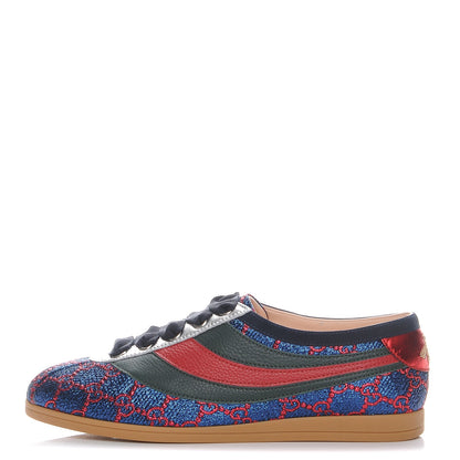 Gucci Lurex Calfskin Web GG Monogram Womens Falacer Sneakers 37 Iridescent Blue Iridescent Red Silver 1 of 11