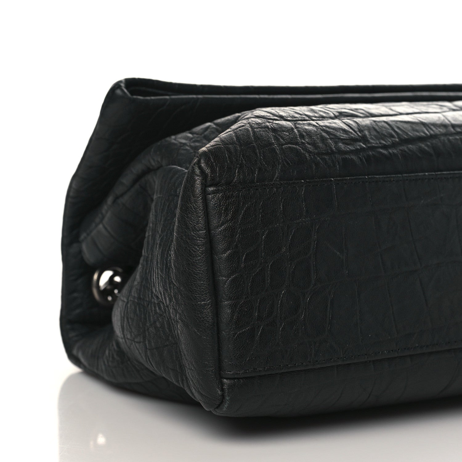 Saint Laurent Calfskin Crocodile Embossed Medium West Hollywood Monogram Fold-Over Black 8 of 9