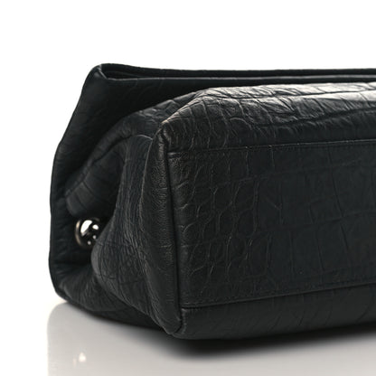 Saint Laurent Calfskin Crocodile Embossed Medium West Hollywood Monogram Fold-Over Black 8 of 9