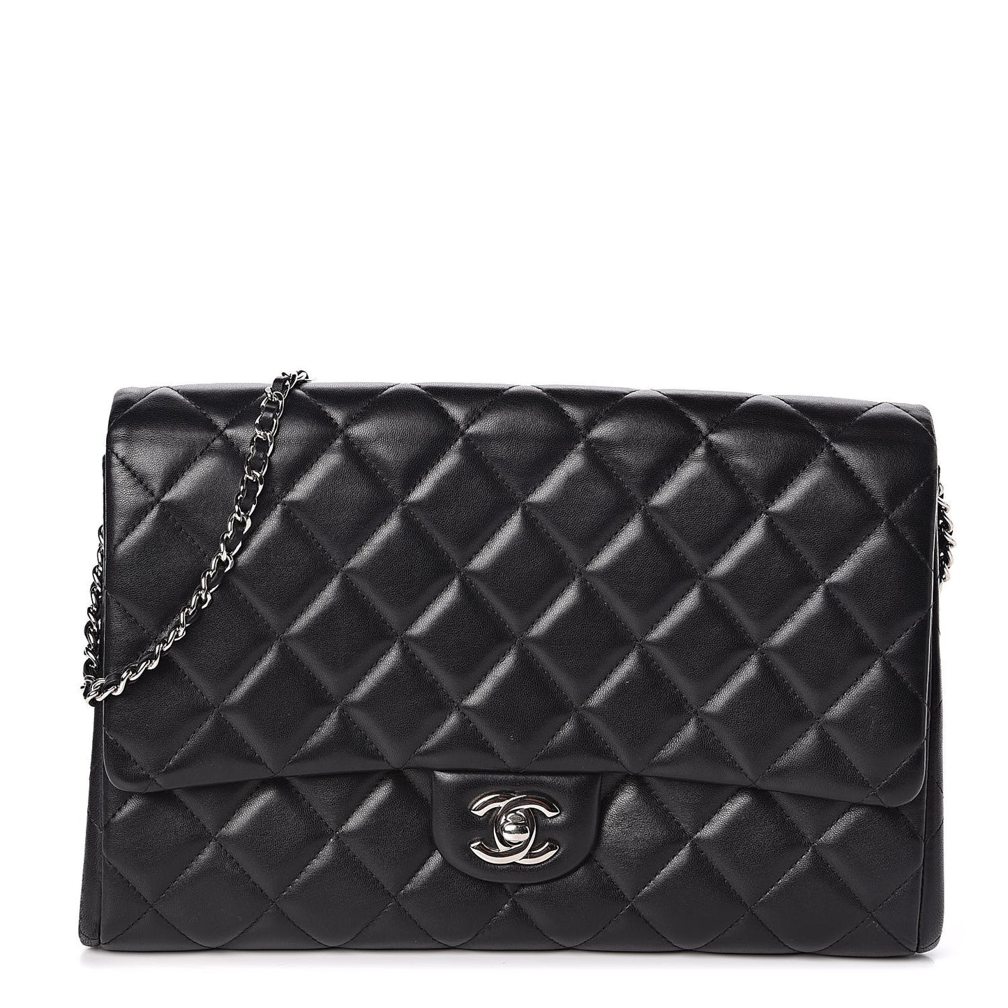 Lambskin Quilted Clutch With Chain Flap Black