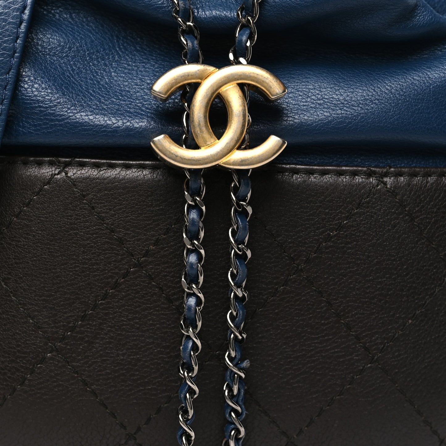 Calfskin Quilted Small Gabrielle Bucket Navy Blue Brown