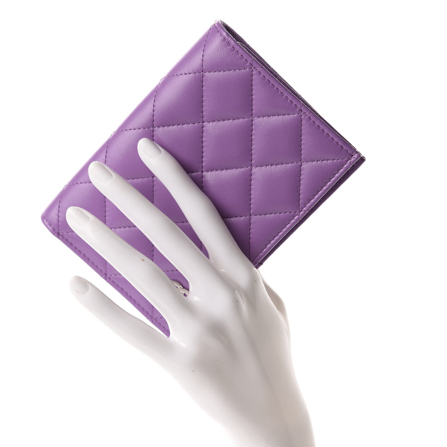 Lambskin Quilted Passport Holder Purple
