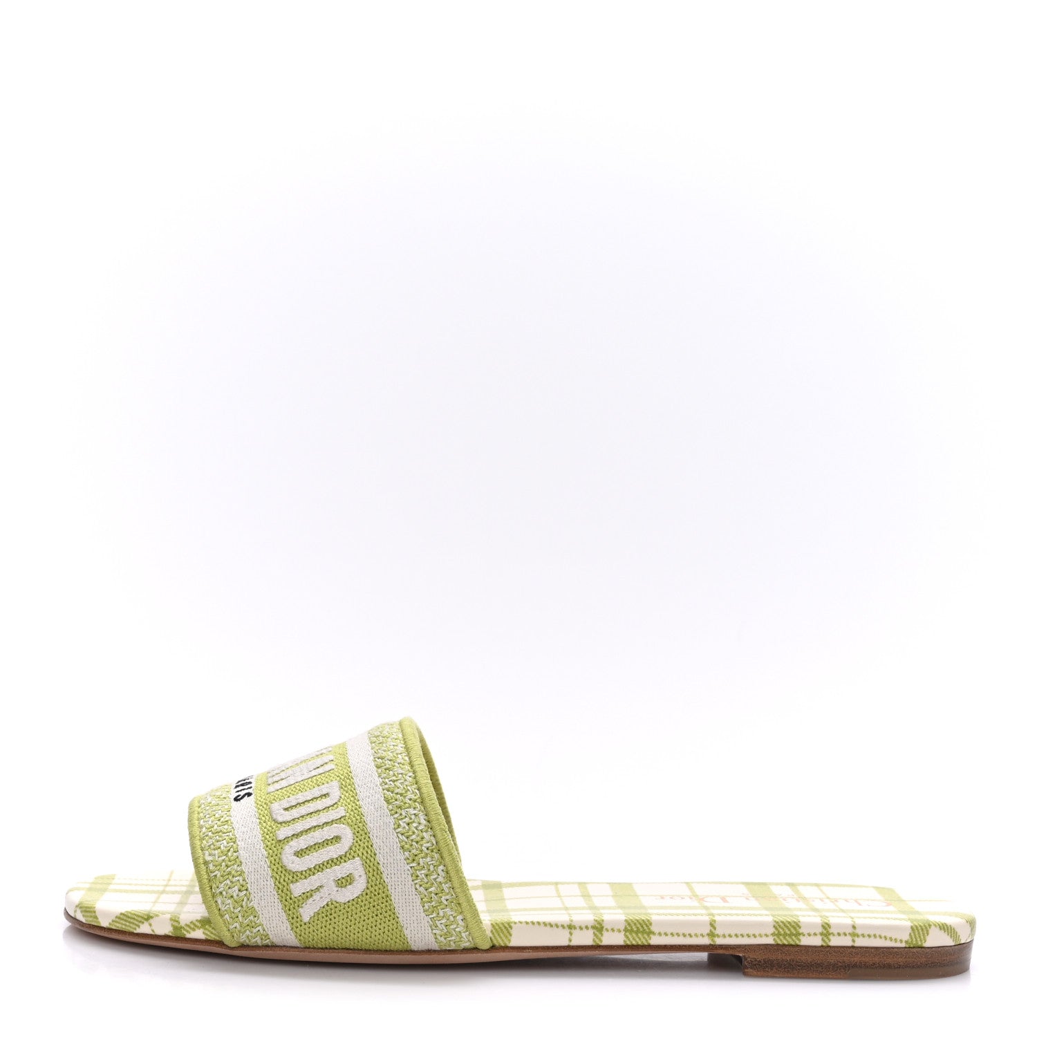 Christian Dior Canvas Check'N'Dior Pop Embroidered Dway Flat Slide Sandals 37.5 Chartreuse 1 of 8