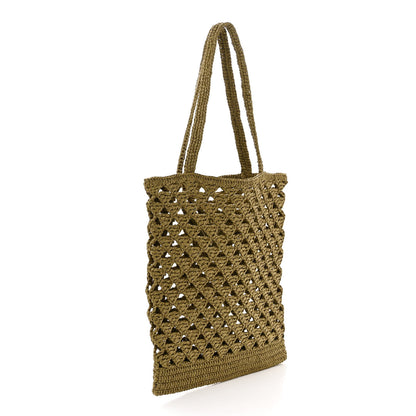 Prada Yarn Raffia Effect Embroidered Logo Tote Oliva 3 of 10