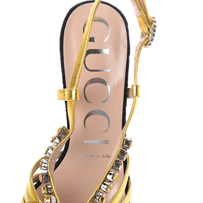 Gucci Velvet Nappa Crystal Zephyra Slingback Platform High Heel Sandals 36.5 Black Gold 5 of 7