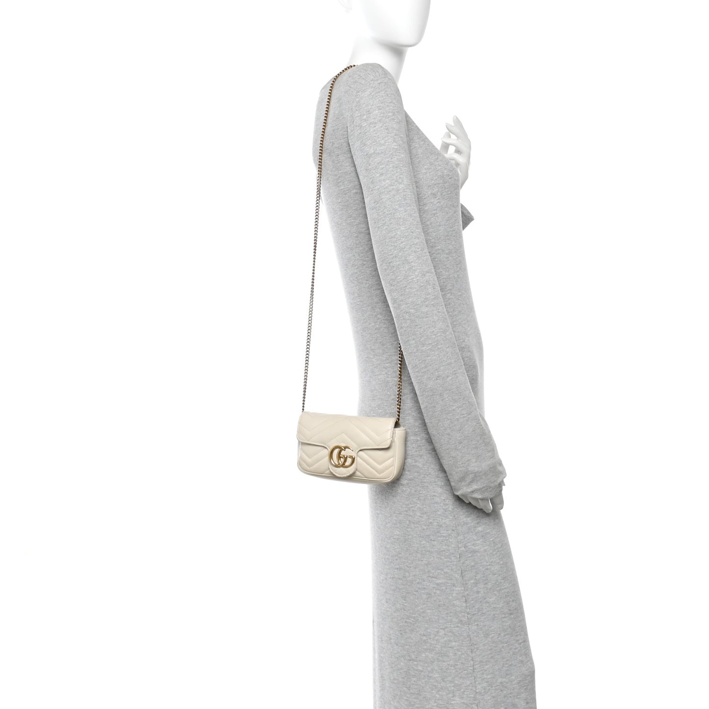 Calfskin Matelasse Super Mini GG Marmont Shoulder Bag White