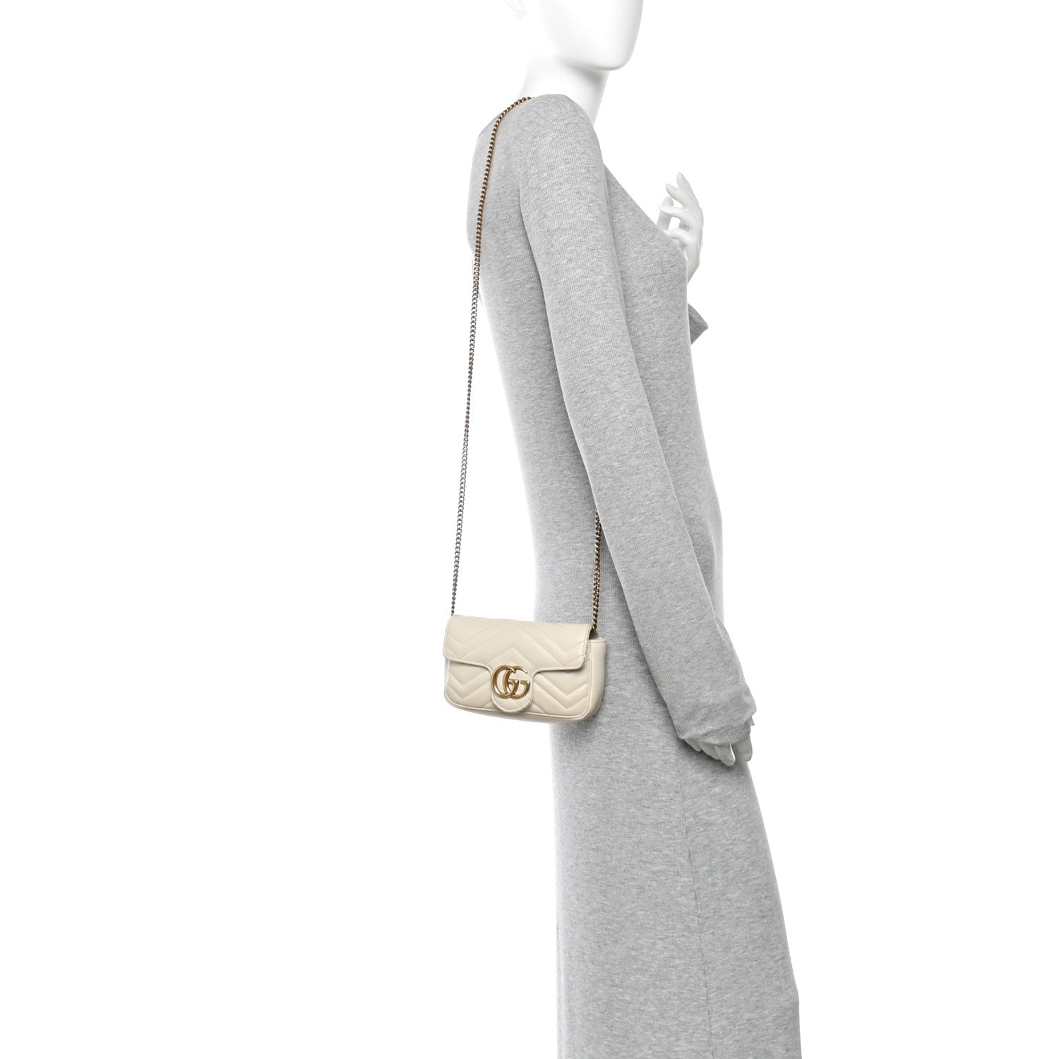 Gucci Calfskin Matelasse Super Mini GG Marmont Shoulder Bag White 2 of 17
