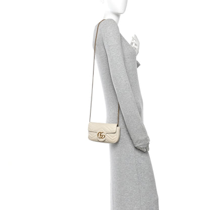Gucci Calfskin Matelasse Super Mini GG Marmont Shoulder Bag White 2 of 17