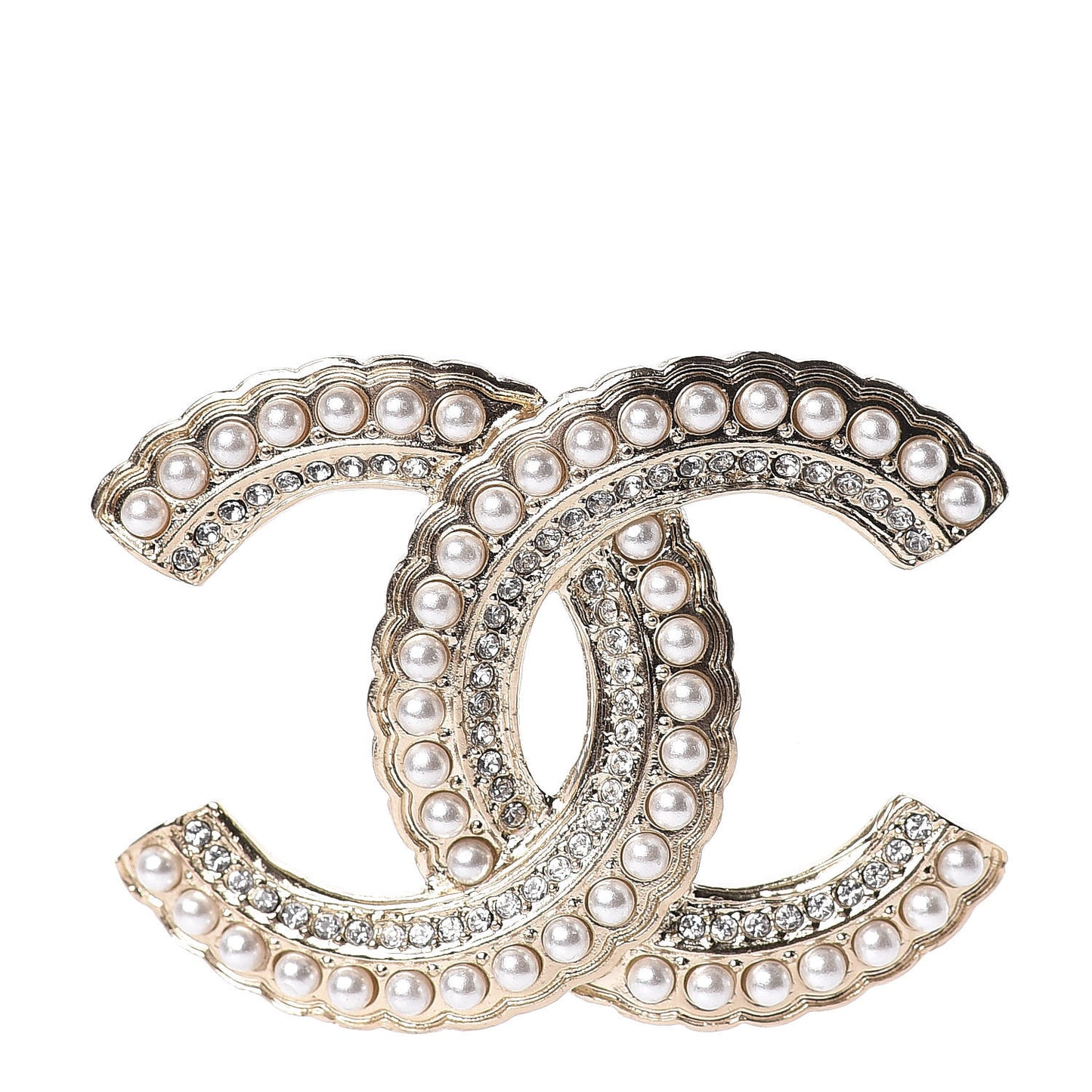 Pearl Crystal Queen of France CC Brooch Gold