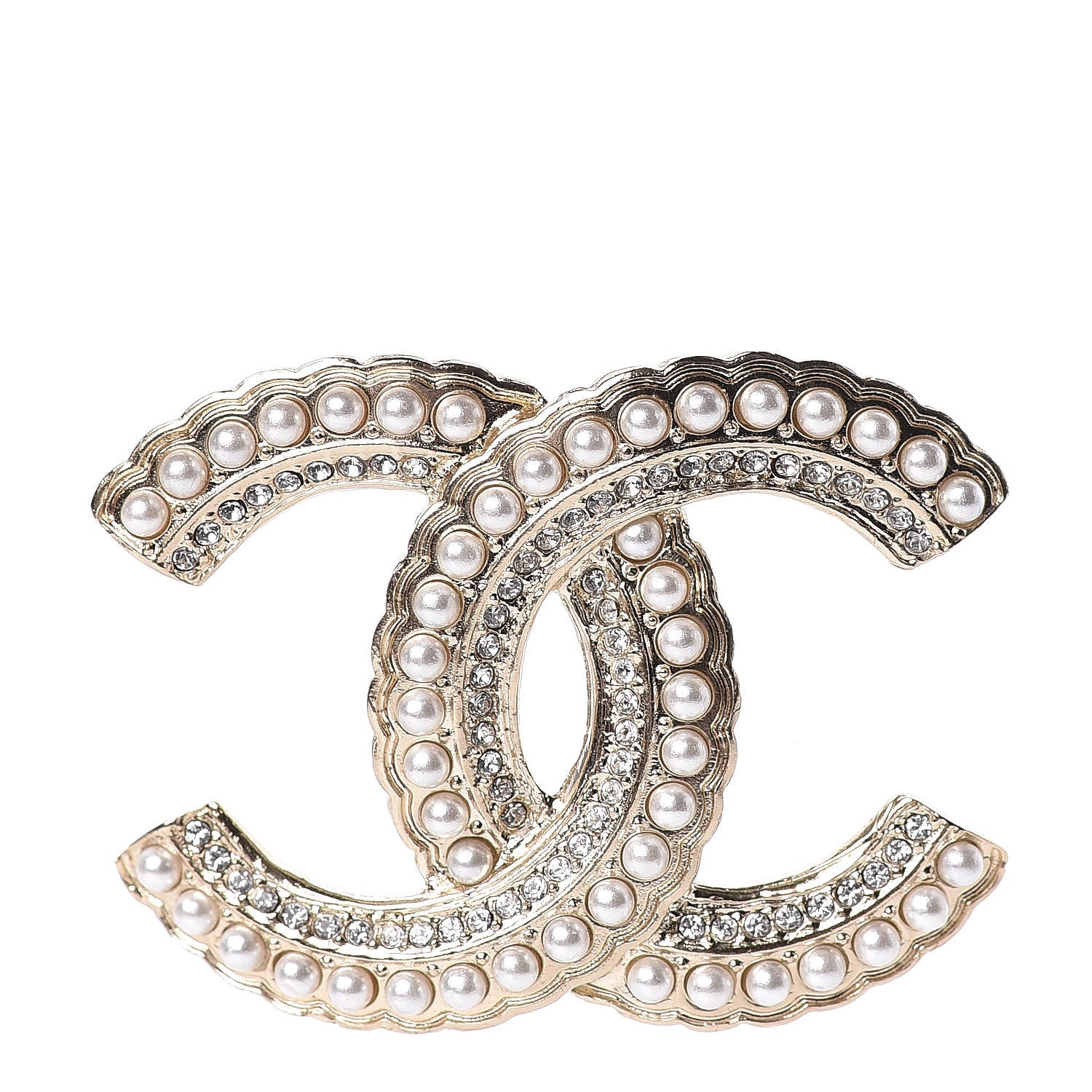 Chanel Pearl Crystal Queen of France CC Brooch Gold 1 of 5