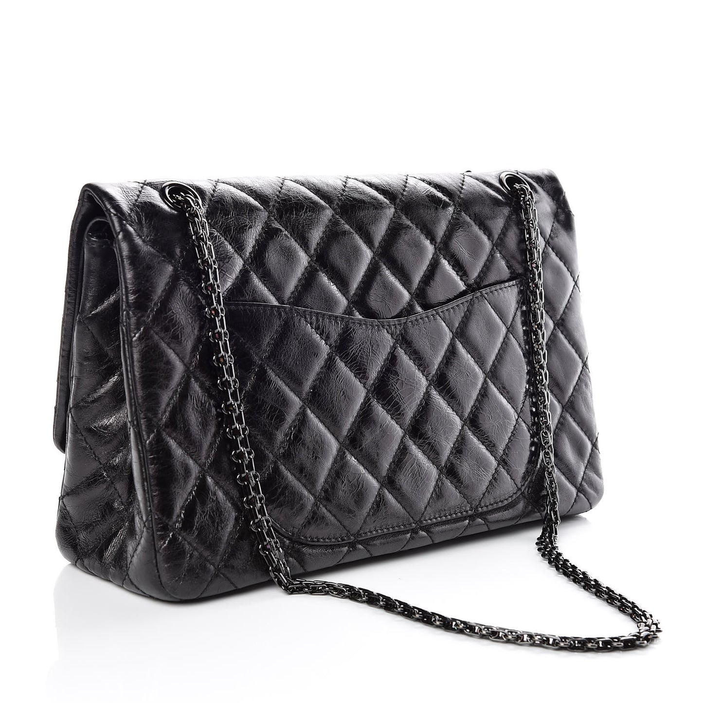 Glazed Aged Calfskin Quilted 2.55 Reissue 227 Flap So Black