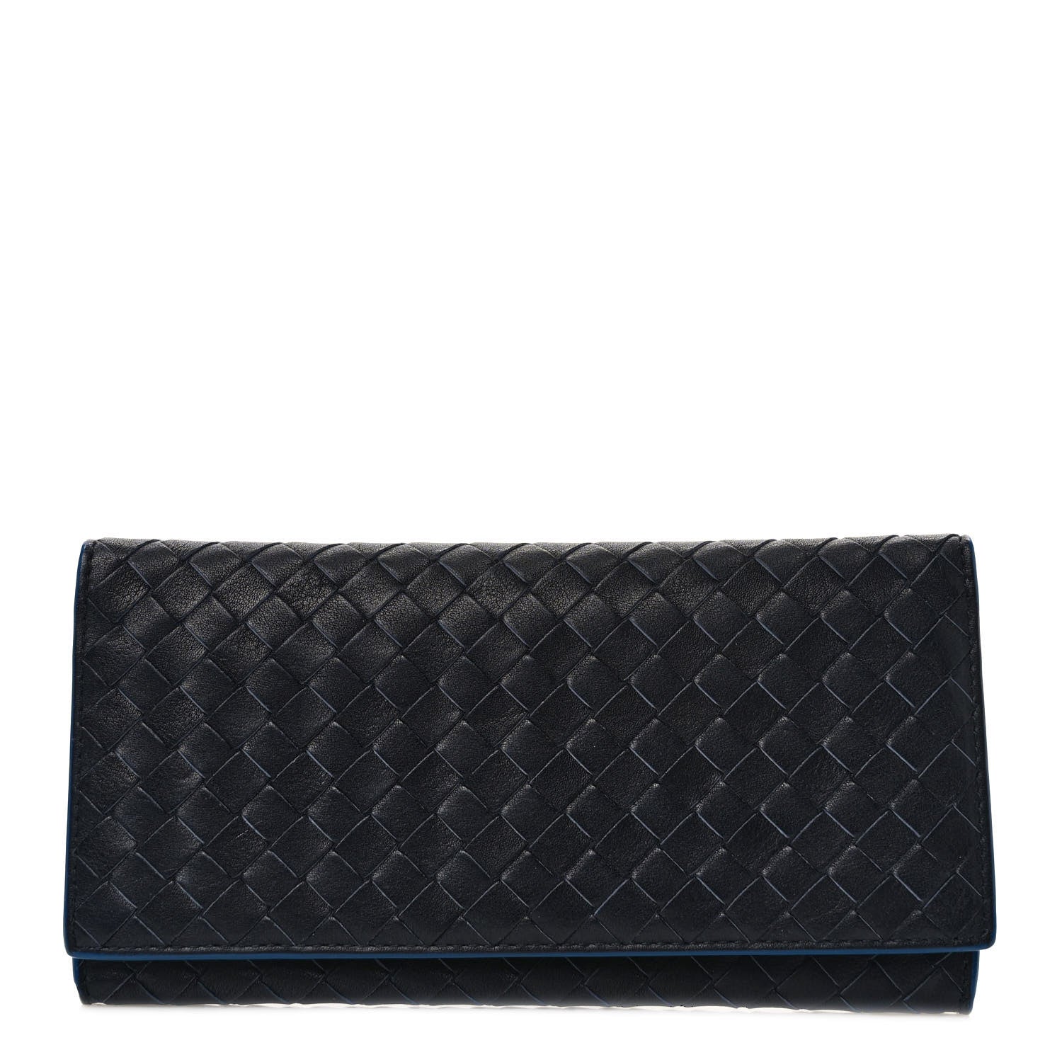 Bottega Veneta Nappa Intrecciato Continental Flap Wallet Black Blue 1 of 8