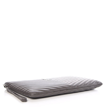 Saint Laurent Calfskin Matelasse Chevron Cassandre Monogram Document Holder Earth 4 of 10