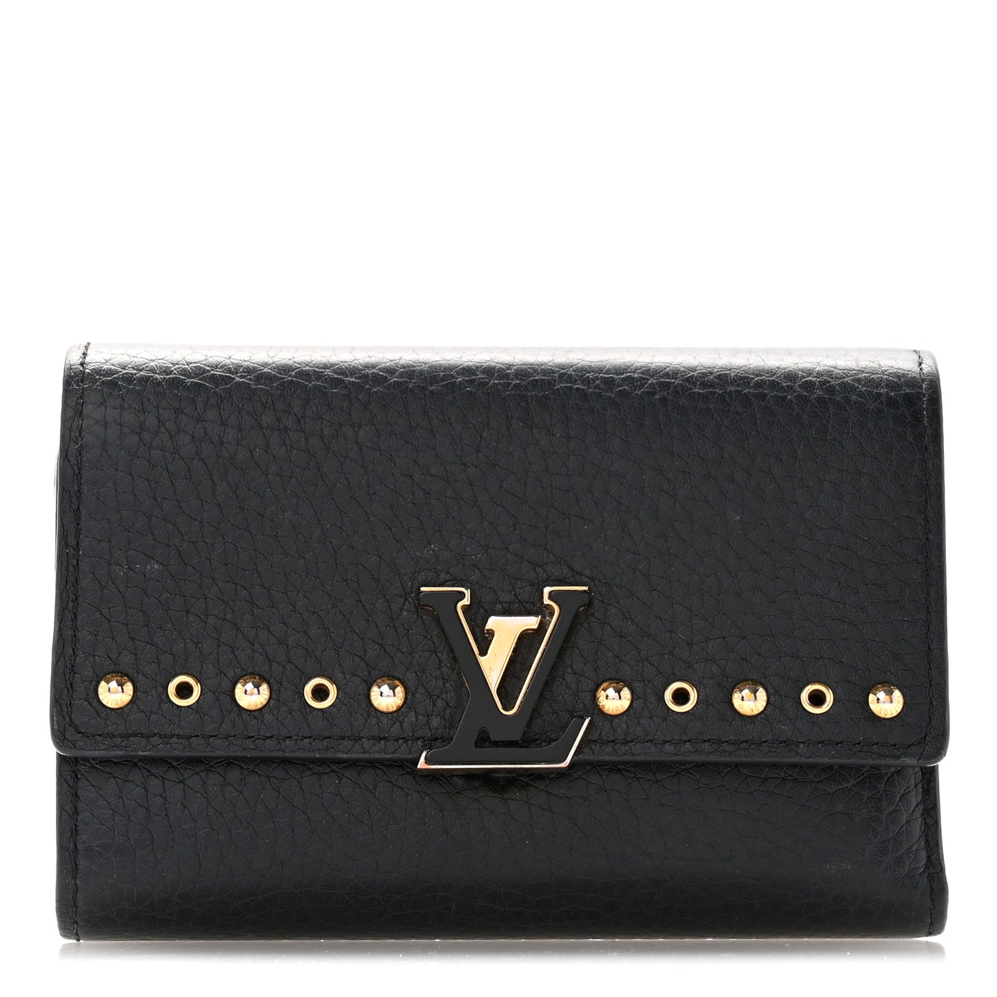 Taurillon Capucines Studded Compact Wallet Black