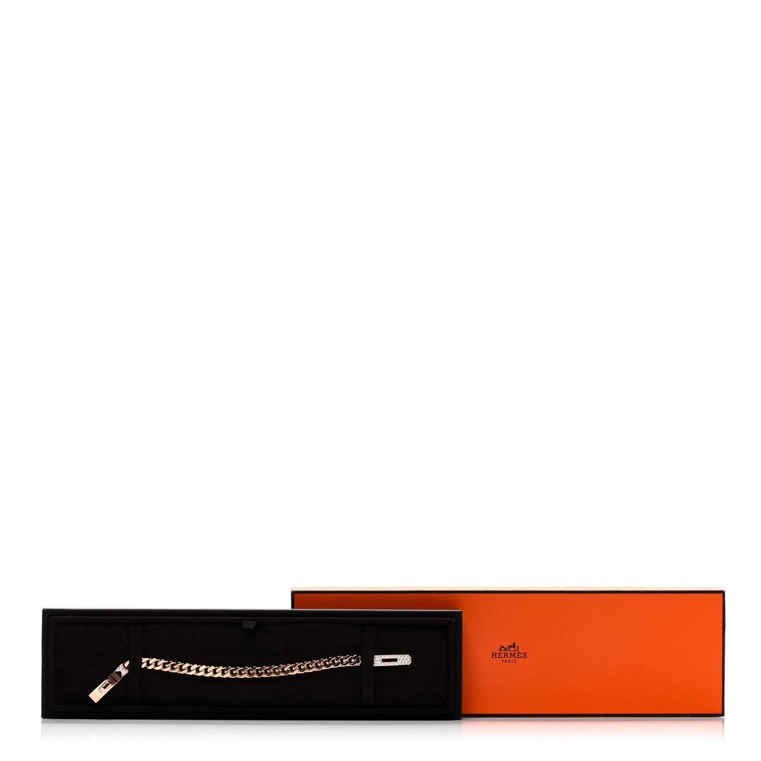 Hermes 18K Rose Gold Diamond PM Kelly Gourmette Bracelet ST 4 of 4